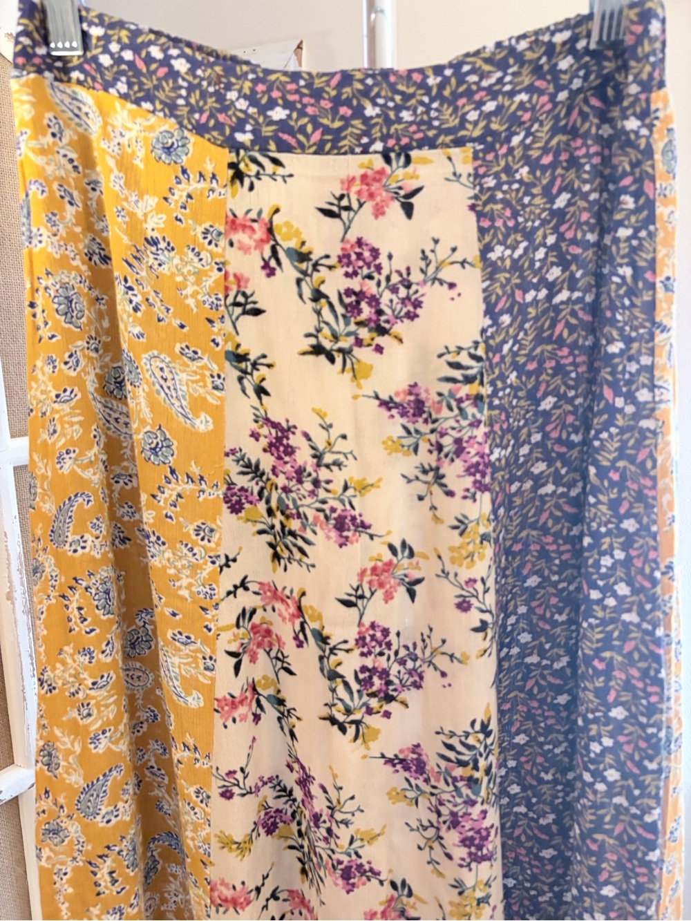 Natural Life Patchwork Floral Boho Maxi Skirt 100% Rayon Small